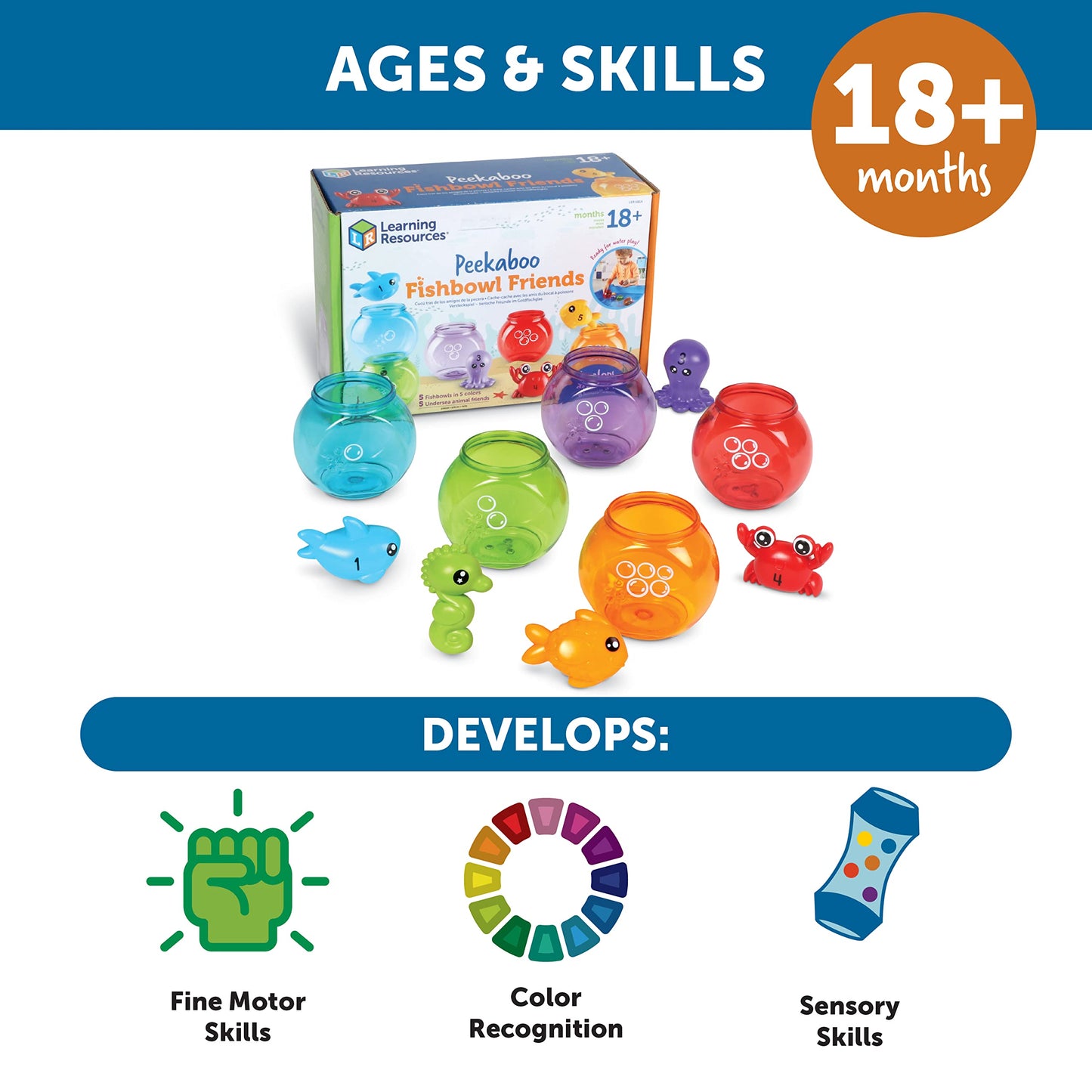 Learning Resources Peekaboo Fishbowl Friends - Counting and Fine Motor Skills, Water and Bathtub Toys, Toddler Games, Preschool Activities, Math Manipulatives, Gifts for Boys and Girls