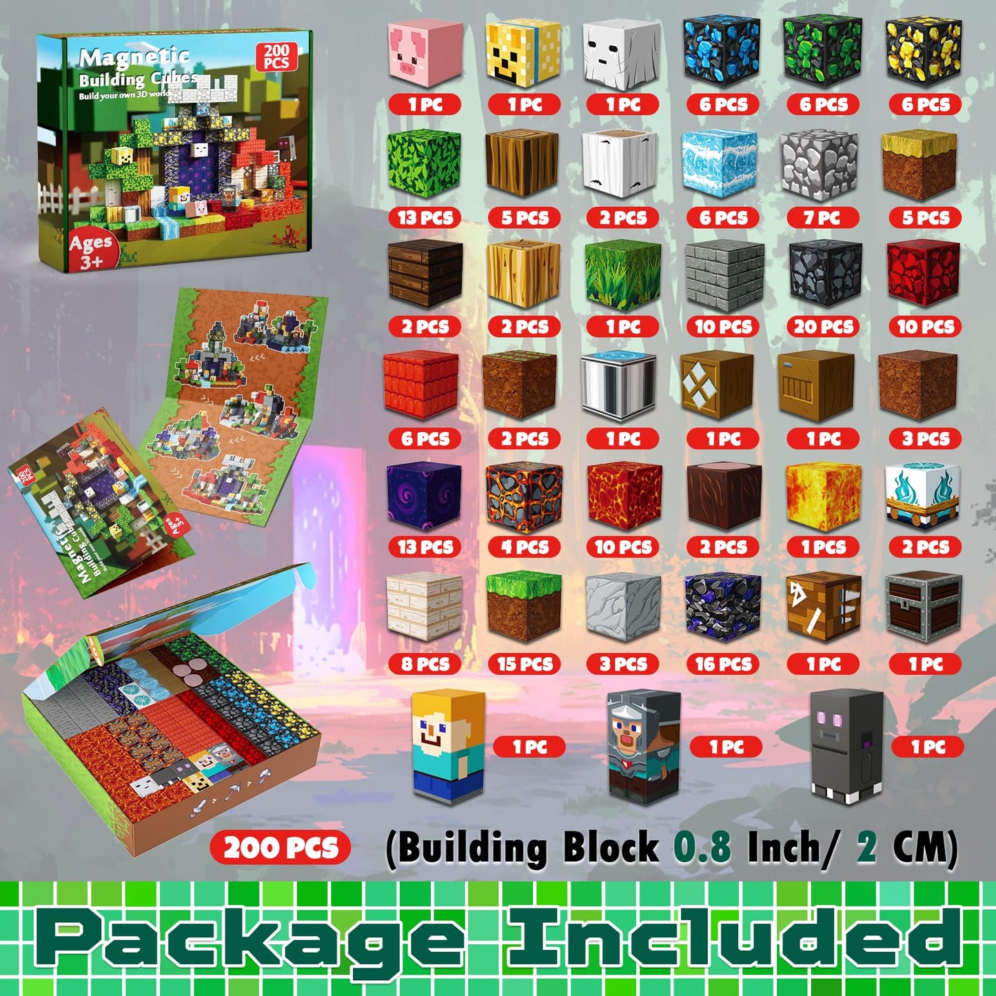 200PCS Magnetic Blocks - Magnetic Building Blocks Cubes for Kids Ages 4 5 6 7 8, Magnet Toys, STEM Learning Sensory Toys, Stacking Magnets, Birthday Gifts for Boys & Girls Ages 3+