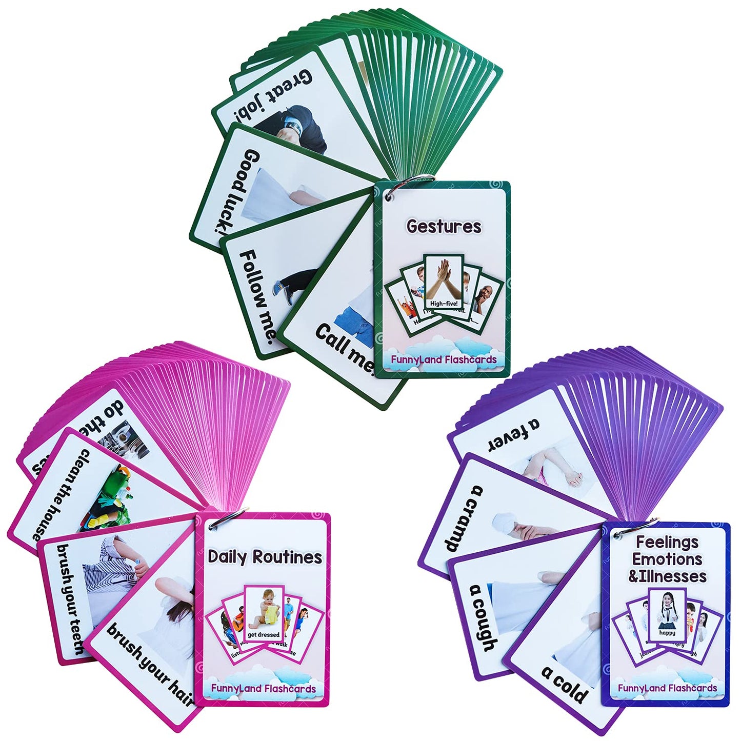Lilias Feelings Emotions / Daily Routines Gestures Flash Cards, English Words Learning Pocket Card for Toddlers, Toddler Toys, Supplies Kindergarten Preschool, 3 Themes Set WC013,016,022