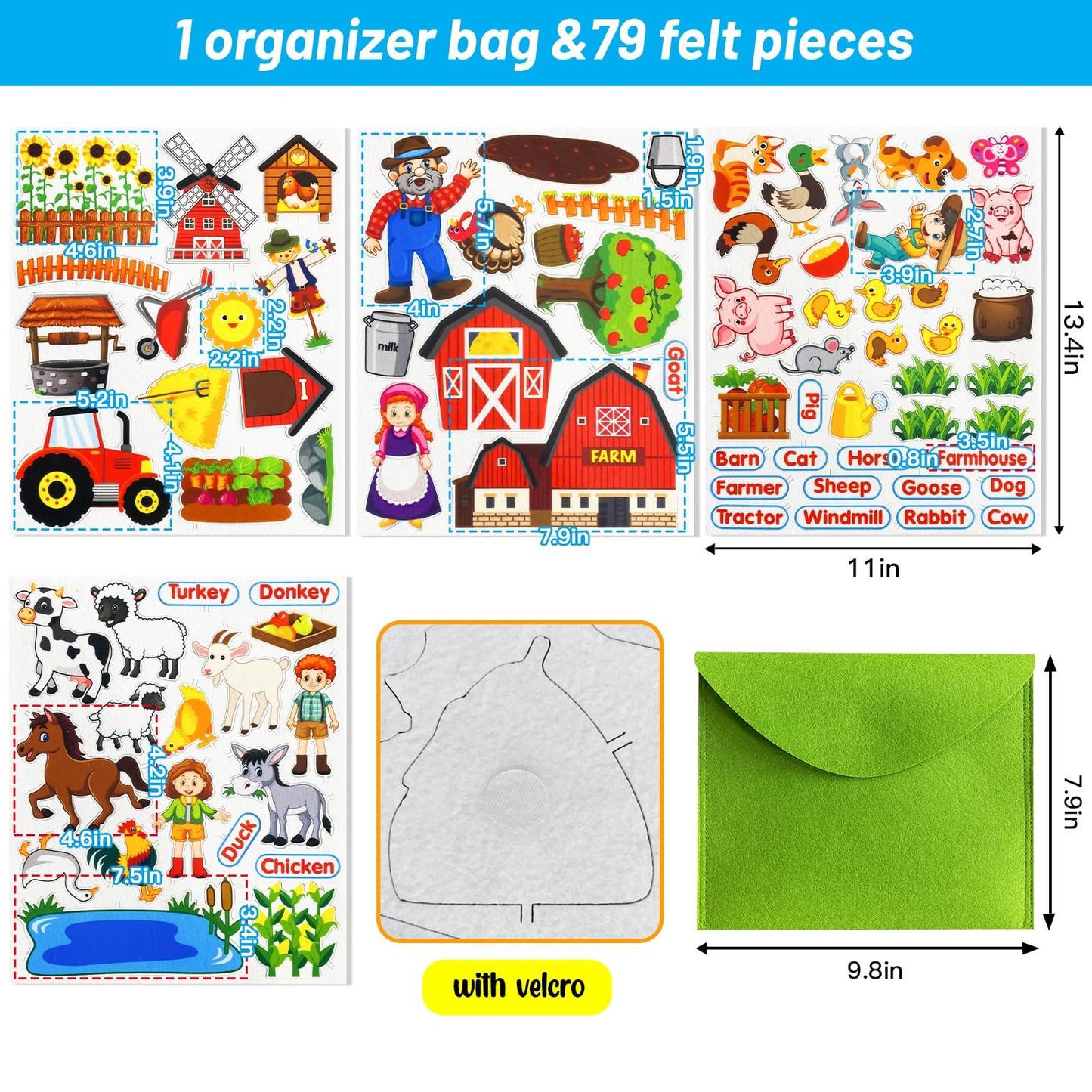 PENGFULL Felt Flannel Board Story Pieces for Toddlers Preschool, Kids Interactive Storytelling Teaching Play Kits with Words Felt Pieces (New Farm)