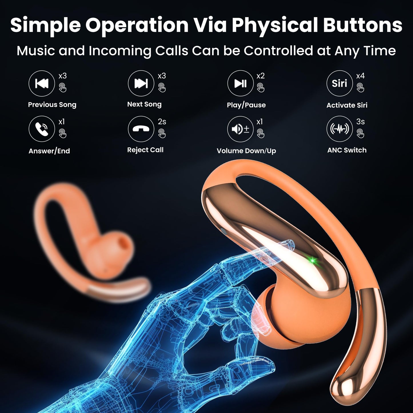 AI Translation Earbuds Real Time 4-in-1 translation headphones 50H Playtime Translating Device Audifonos Traductores Inglés Español Bluetooth 6.0 Headphones for Face-to-Face & Travel Business Orange