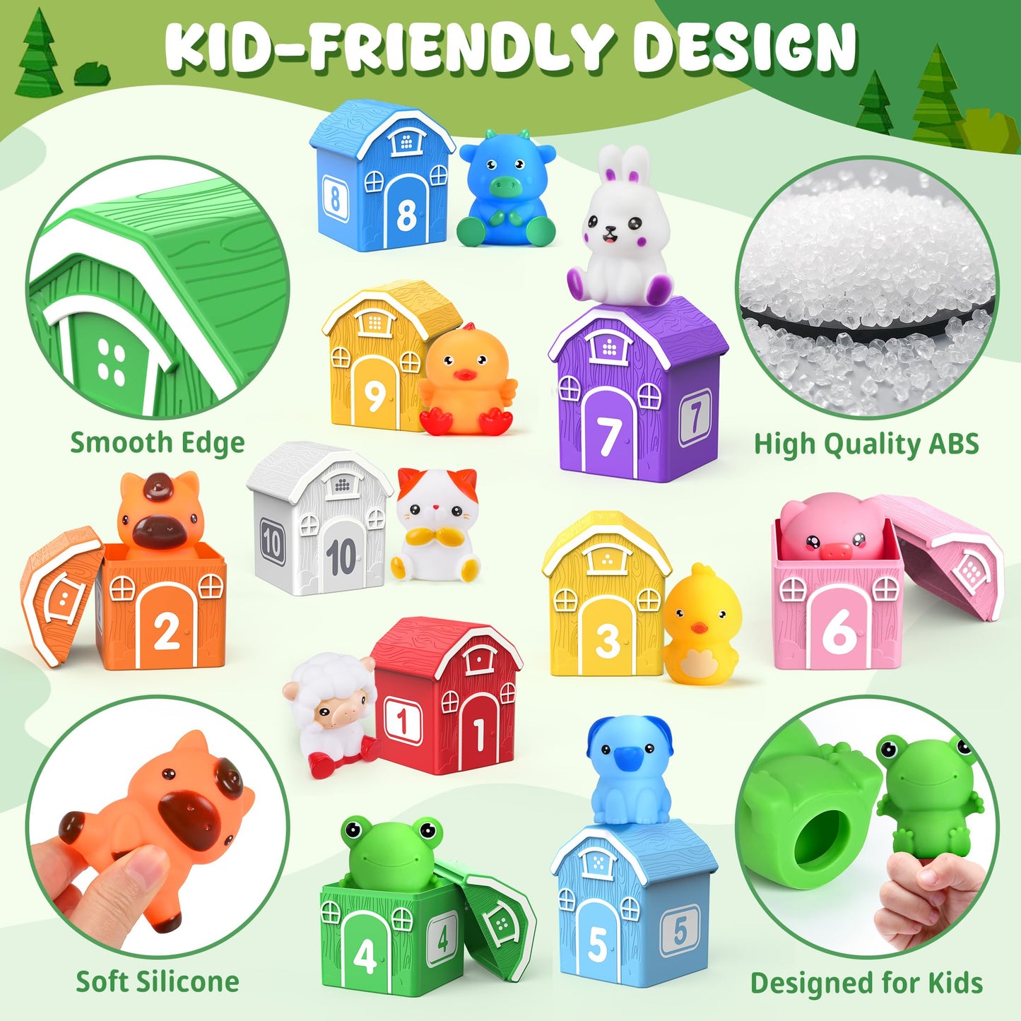 GooMags Montessori Toys for Toddlers, 21Pcs Farm Toys with Storage Bags/Playmat Counting, Matching, Sorting Preschool Learning Toy Including 10 Animal Finger Puppets Birthday Gift