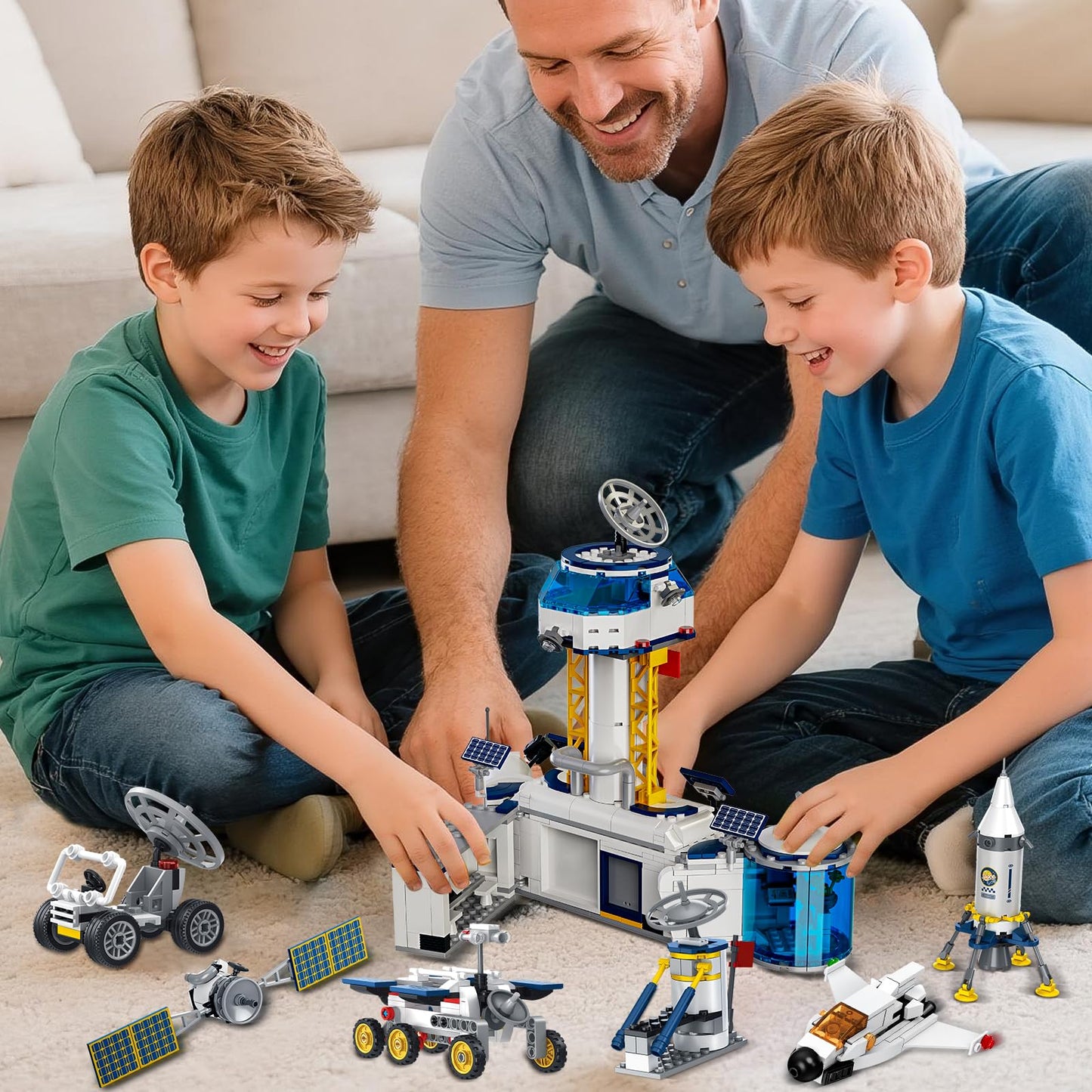 Sitodier Space Station and Rocket Launch Building Blocks Set, Space Exploration Toy for Creative Role Play, Explore Moon Bace Adventure Toy 1 Big and 6 Small Models for Kids Boys 7 8 9 10 11 12 13 14