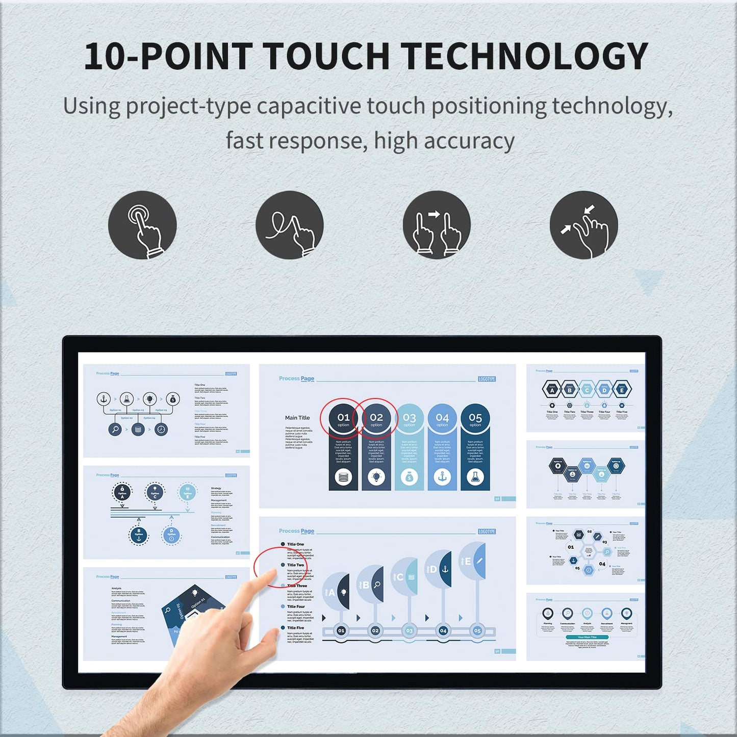 TouchWo 65 inch Capacitive Multi-Touch Screen Industrial Monitor, 16:9 Display 4K, Built-in Speakers, USB, VGA, DVI & HD-MI Ports, Digital Signage Displays and Player for Advertising