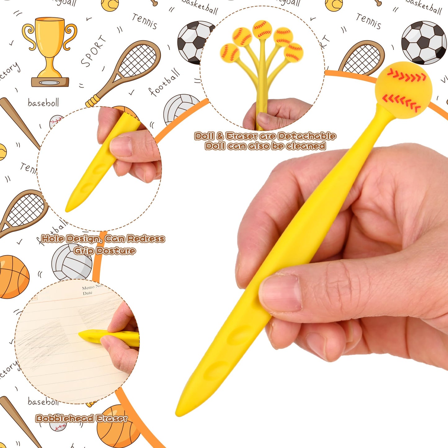 48 Pcs Cute Sport Bobblehead Eraser for Pencils Kawaii Erasers Cute Fun Cartoon Erasers Supplies Birthday Classroom Gifts