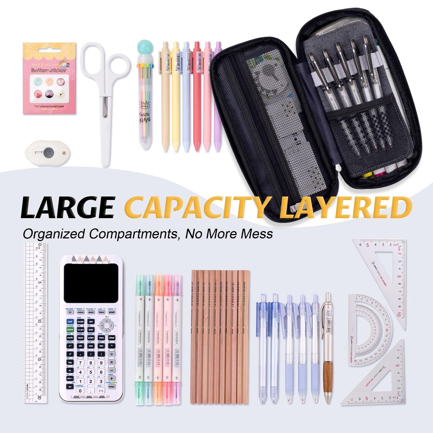 EASTHILL Big Capacity Pencil Pen Case Office College School Large Storage High Capacity Bag Pouch Holder Box Organizer (Deep Gray)