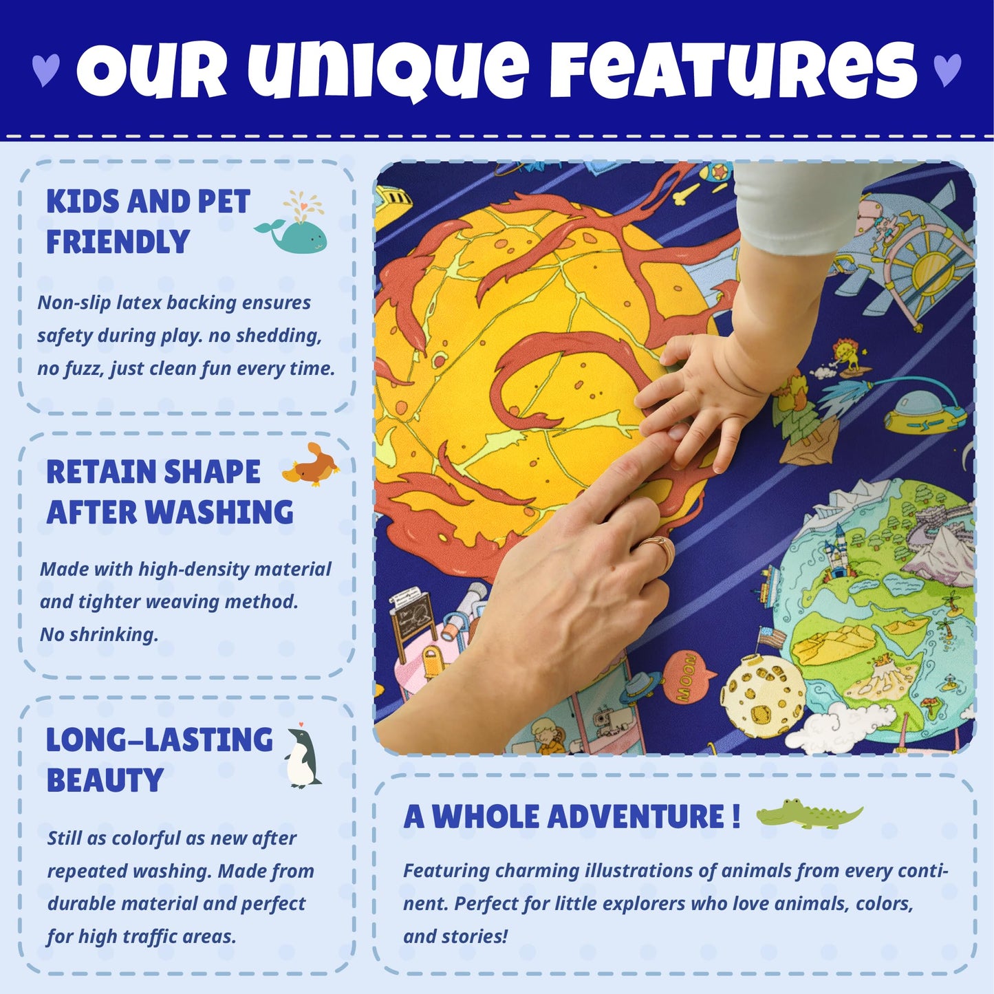 Hazo Haus Solar System Explorer 6x9 Kids Area Rug – Educational Outer Space Map with Planets, Rockets, Robots & Aliens – Ideal for Playroom, Classroom, Living Room, or Science-Loving Children