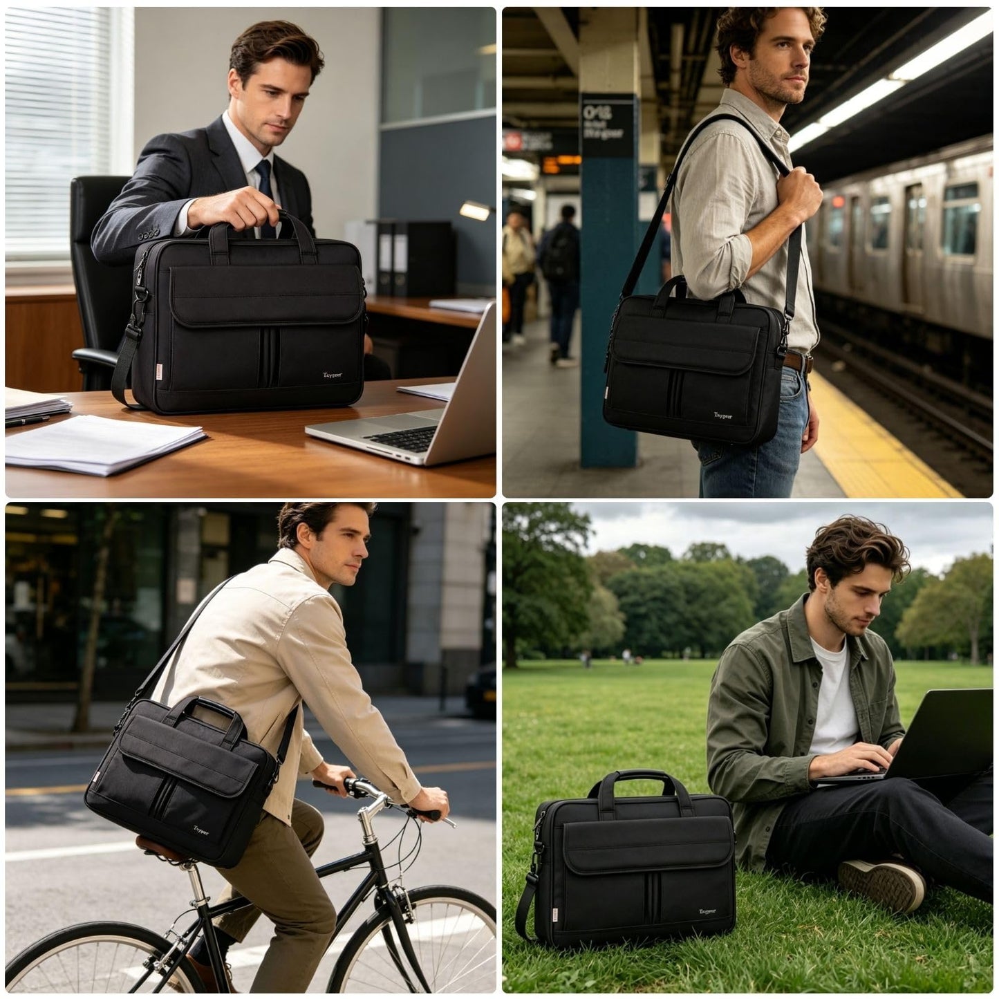 Taygeer Laptop Bag 15.6 Inch, Business Briefcase Gifts for Men Women, Water Resistant Messenger Shoulder Bag with Strap, Premium Office Bag, Carry On Laptop Case for Notebook/Computer/Laptop, Black