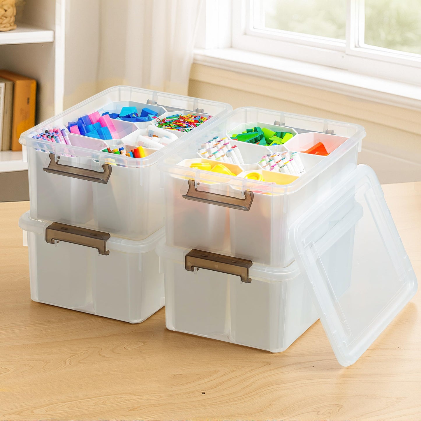 Citylife 17 QT Plastic Storage Bins Clear Storage Box with Lids Multipurpose Stackable Storage Containers for Organizing Tool, Craft, Crayon, 4 Packs