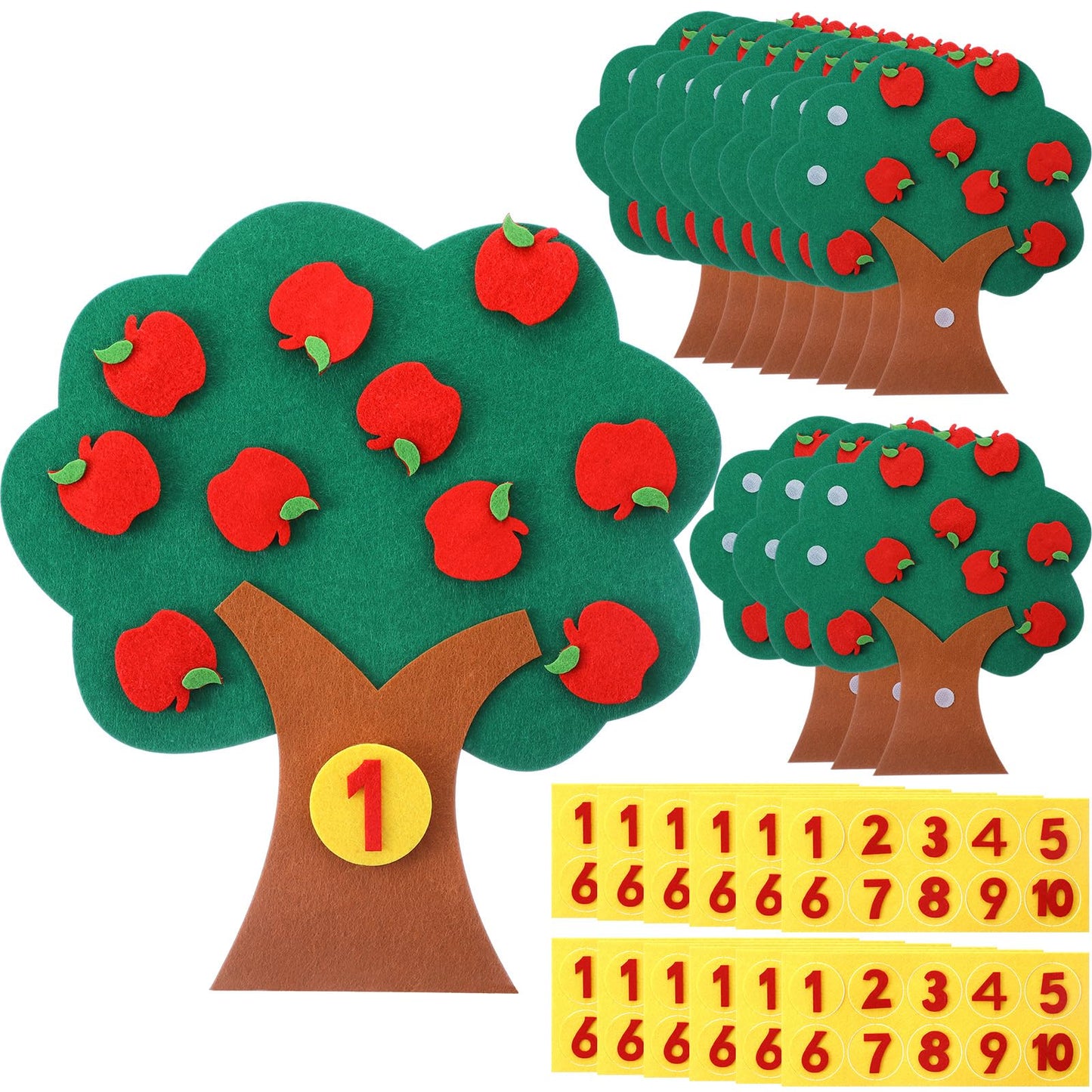 Junkin 12-Pack Bulk DIY Felt Apple Tree Numbers Set 1-10, Board Addition and Subtraction Math Games, Felt Board Activity for Classrooms, Holiday and Educational Interactive Learning