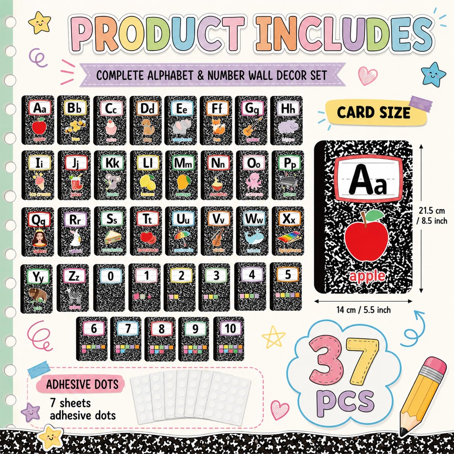 Composition Alphabet Bulletin Board Set ABC Alphabet Poster Classroom Decor Composition Letters 0-10 Numbers Bulletin Board Educational learning posters for School Office Home Chalkboard Wall Decor