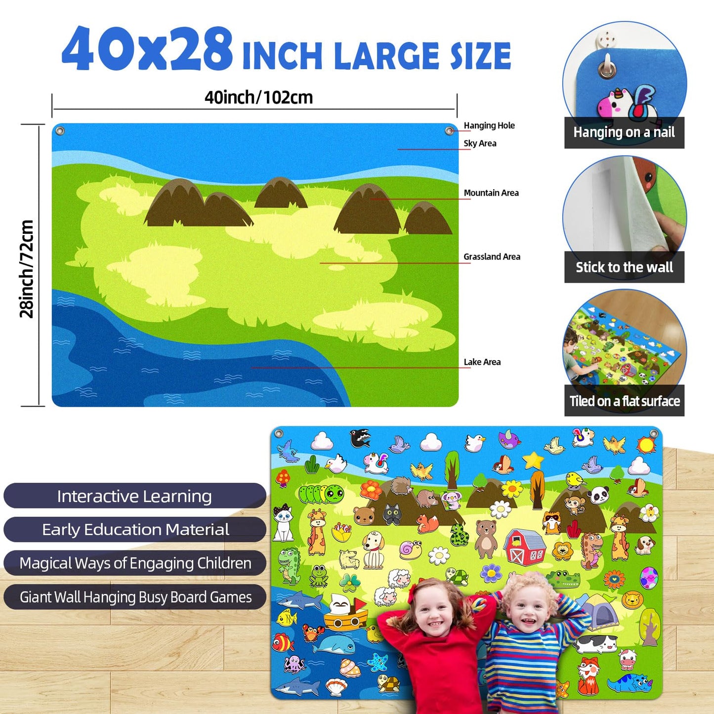 SKOLESK 204Pcs Animals Felt Busy Board Story Set with Storage Bag Preschool Large Wall Storyboard Forest Themed Early Learning Interactive Play Kit Wall Hanging Gift for Toddlers Kids 40 X 28 Inch