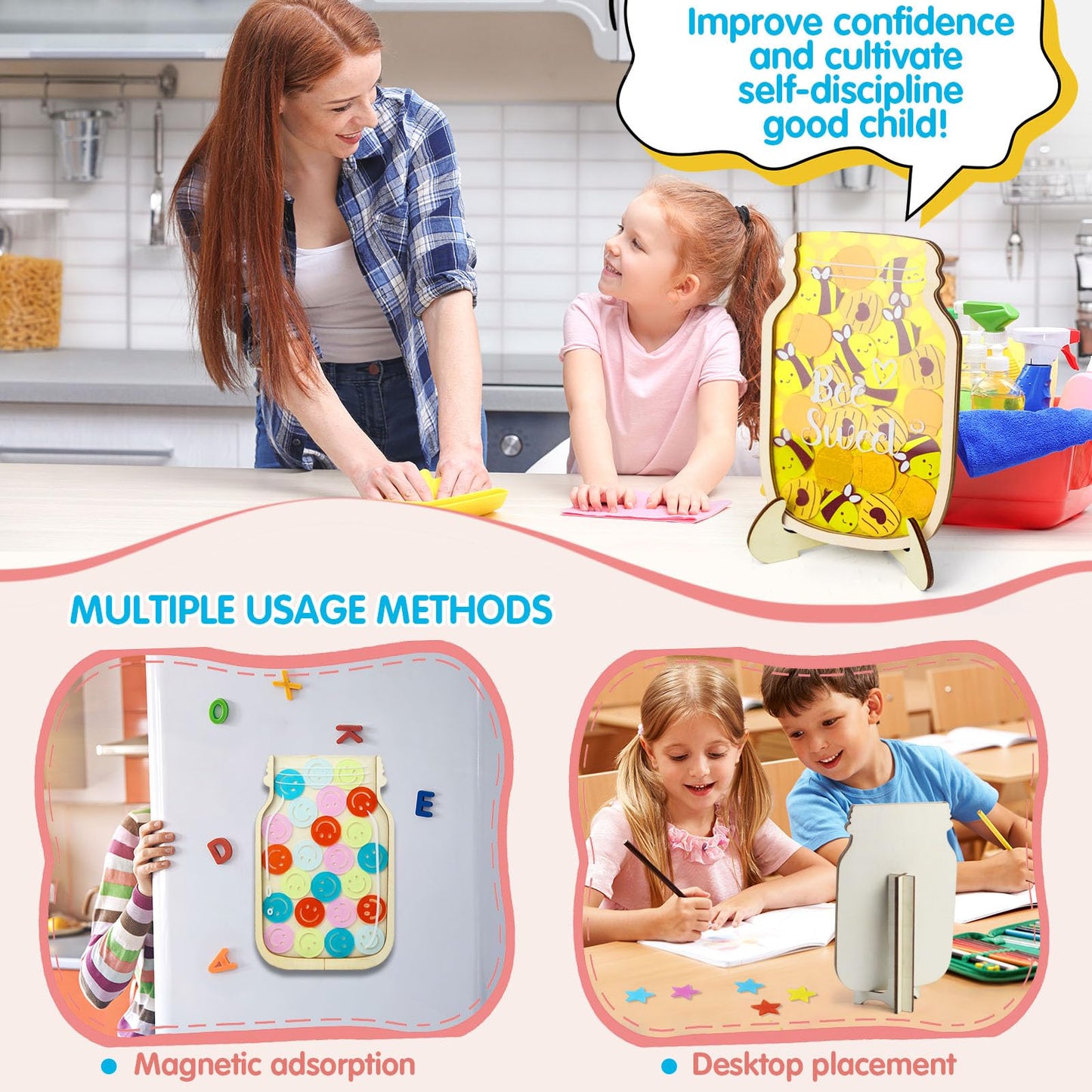 haotuntrek Magnetic Reward Jar with Star Jar for Kids - Classroom Reward Chart, Behavior Incentives System & Class Reward Tool for Home and Schoo (Smiling face)