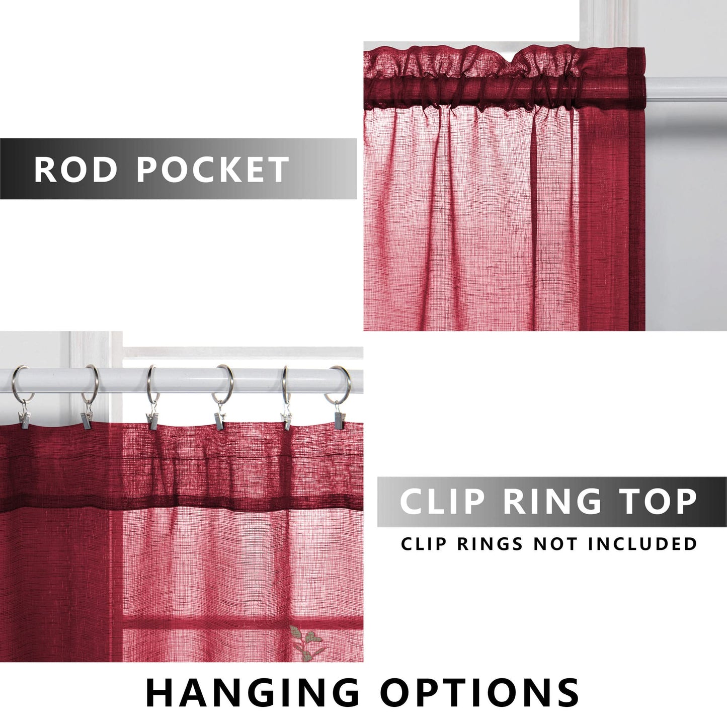 KOUFALL Burgundy Red Curtains 96 Inches Long for Living Room 2 Panel Set Linen Semi Privavy Light Filtering Sheer Drapes for Bedroom 96 Inches Long Dark Wine