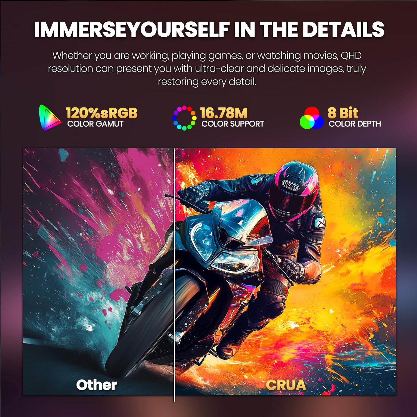 CRUA 32" Curved Gaming Monitor, 2K QHD 2560x1440, 144Hz/165Hz VA Display, 1800R Screen, 120% sRGB, AMD FreeSync, Low Blue Light, HDMI& DP, Wall Mountable PC Monitor for Gaming, Streaming & Work- Black