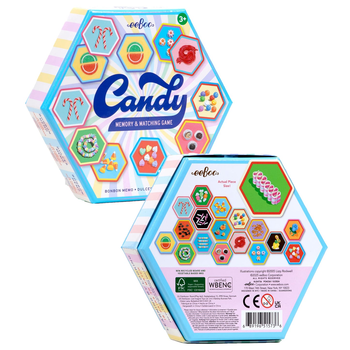 eeBoo: Memory & Matching Game- Candy- 18 Hexagon-Shaped Illustrated Matching Pairs, Sweets Themed, Concentration Tile Game, Kids Age 3+, 1-4 Players