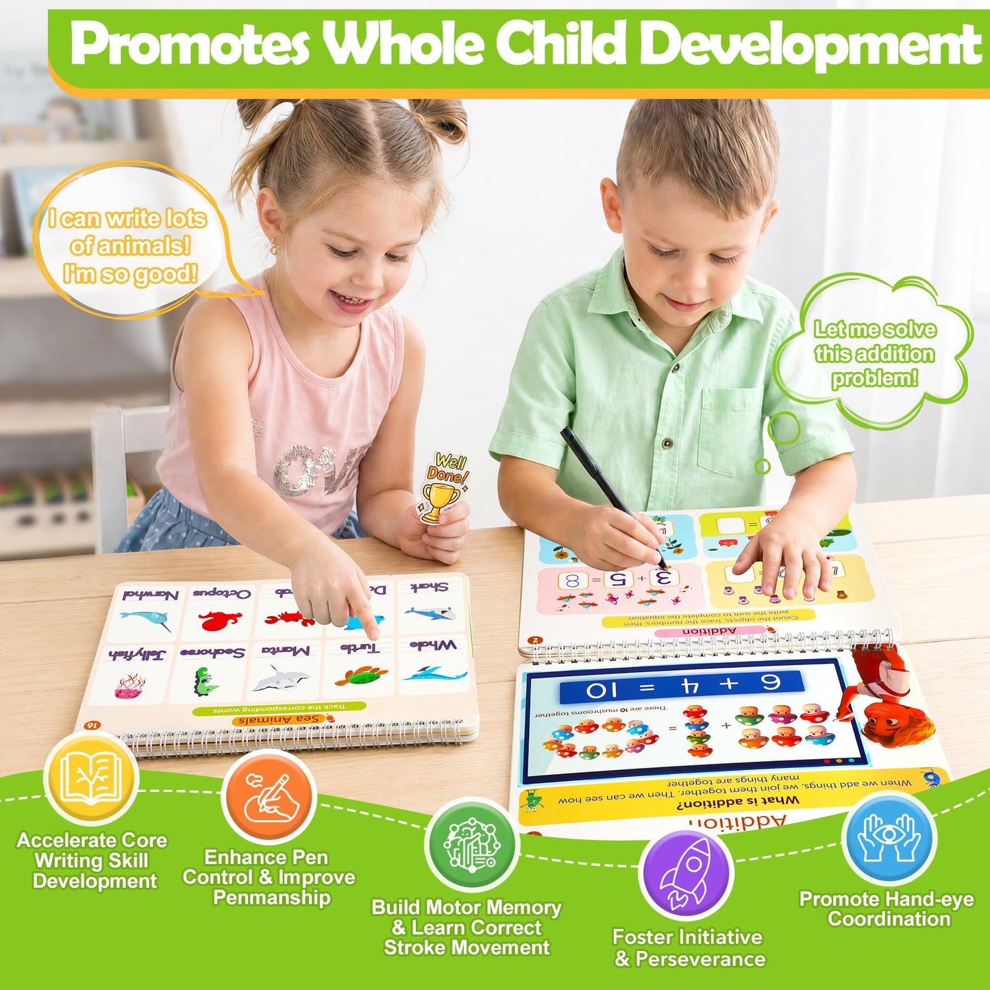 Magic Grooved Writing Practice for Kids Age 3-5, Reusable Grooved Handwriting Practice Kindergarten Workbooks for Kids Ages 3-8, Preschool Learning Activities, Tracing Books Gifts for Boys Girls