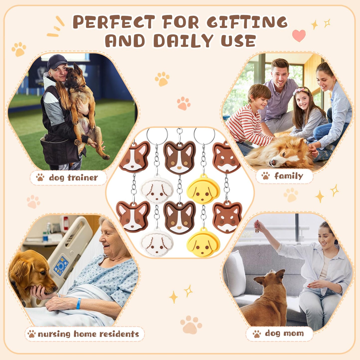 Kenning 12 Pcs Clicker Fidget Keychain, 3D Sensory Clicker Fidget Toys Decompression Button Stress Relief Gifts for Adults, Coworkers, Summer, Graduation, Office Party Favors (Dog)