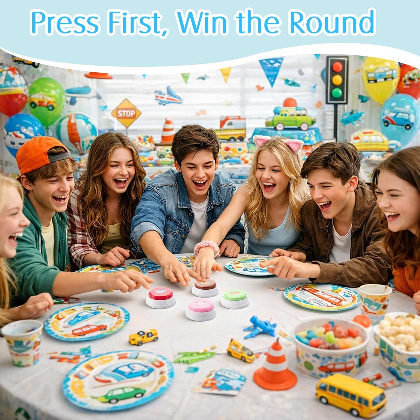 Syhood 8 Pcs Transportation Sounds Buzzer for Trivia Games, Answer Buzzers for Classroom, Feud Jeopardy Buzzer Button with Lights and Sounds for Classroom Party Teacher Game Show