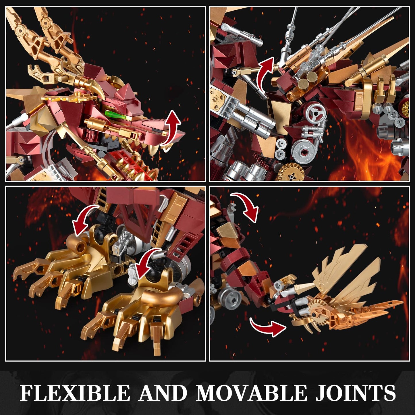 HIGH GODO Dragon Building Blocks Sets for Adults, Red Mechanical Dragon Animal Building Model Collectible Display Toys, Cool Toys Gifts for Fans Teens 14+ (1596 Pieces)