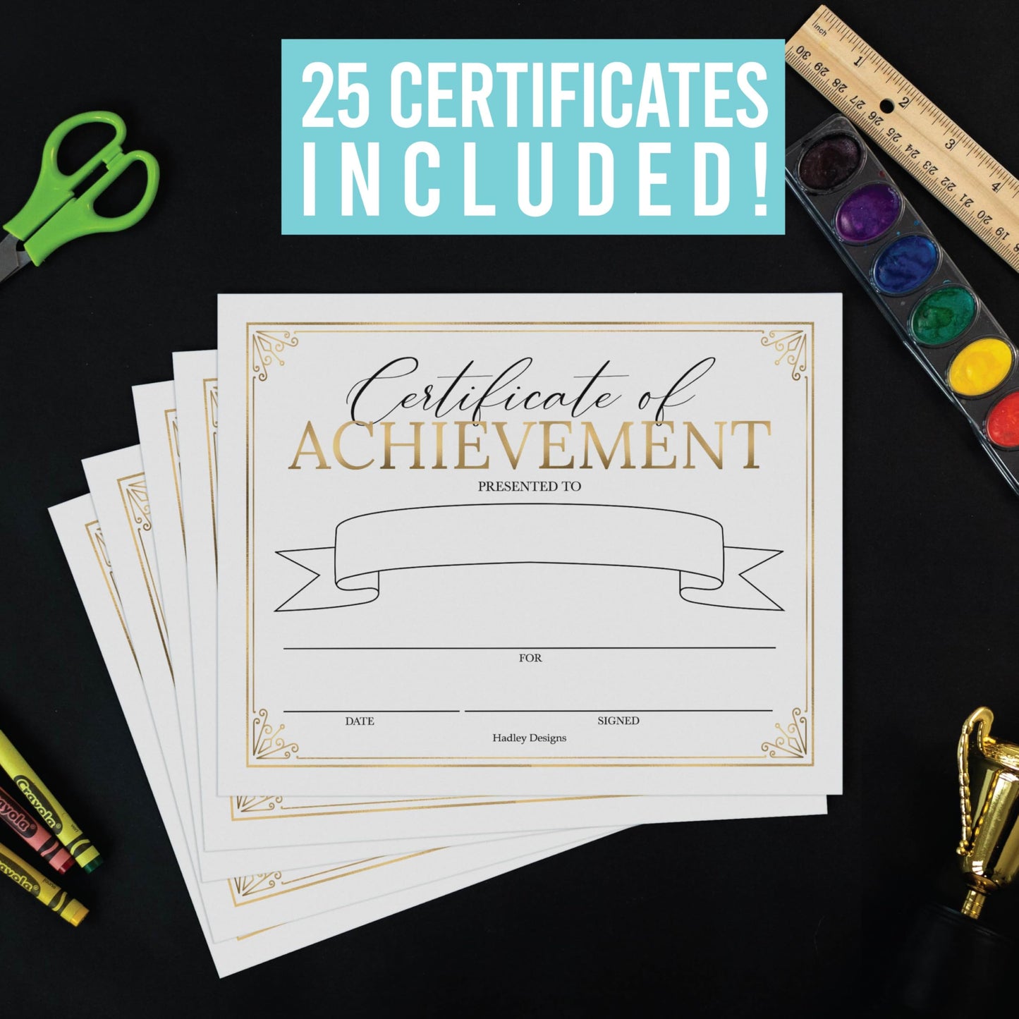 Premium Real Gold Foil Certificate of Achievement Awards -25 Bulk Award Certificates for Students & Employee of the Month, Certificate Paper, Superlative Academic Excellence Certificates of Completion