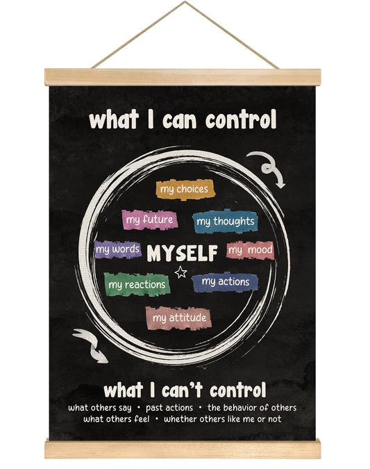 What I Can Control Wall Art, Mental Health and Emotional Regulation Poster for Classroom, Therapy Room, Mindfulness Self Awareness Canvas Hanging Chart, Motivational Psychology Wall Art Decor 18.5x14inch(Black- I Can)