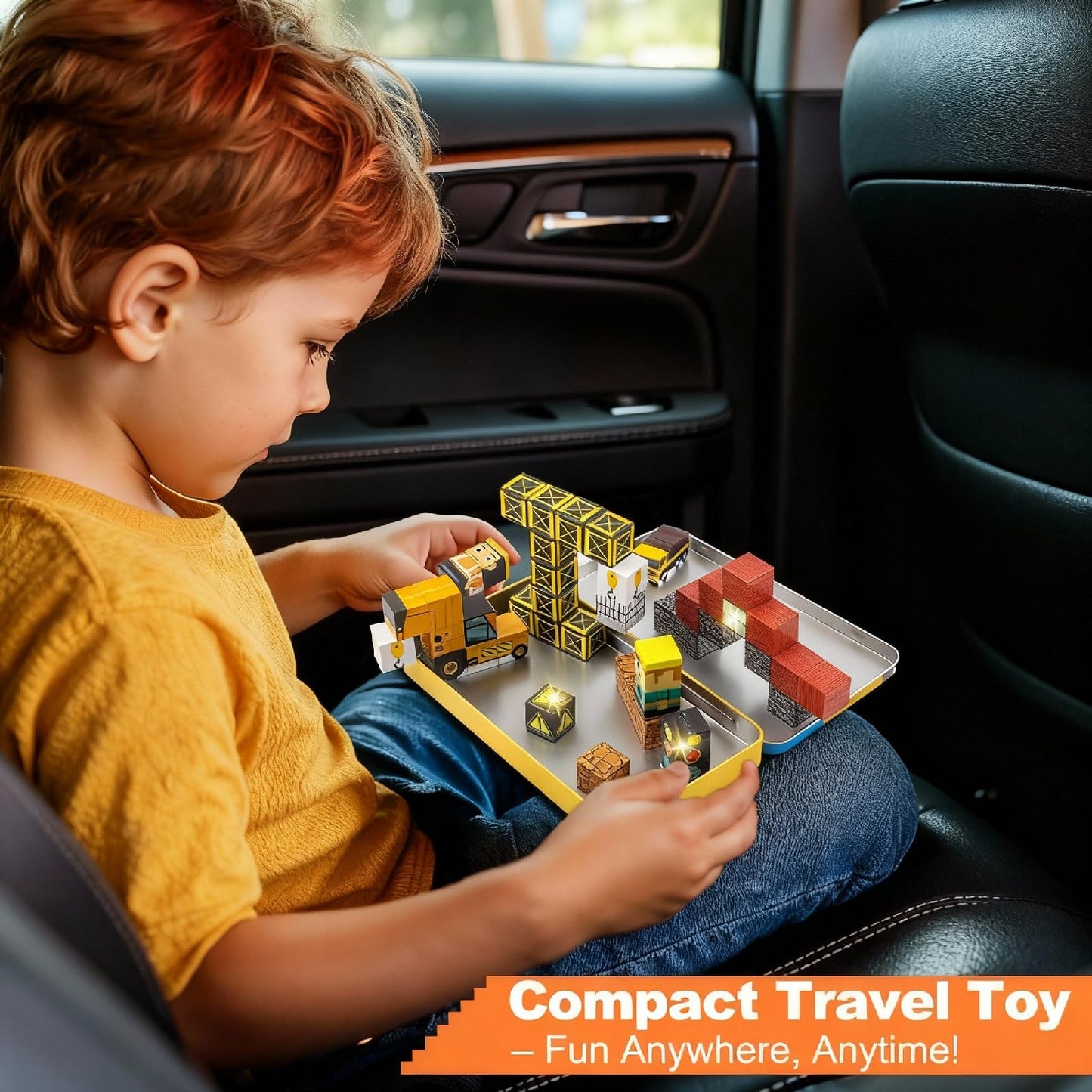 Aywewii Travel Magnetic Blocks 45 PCS Travel Toys for Kids Ages 3-5, Magnet Building Cubes STEM Learning Set with Iron Case - Portable Building Toys for Boys and Girls (Construction Edition 1)