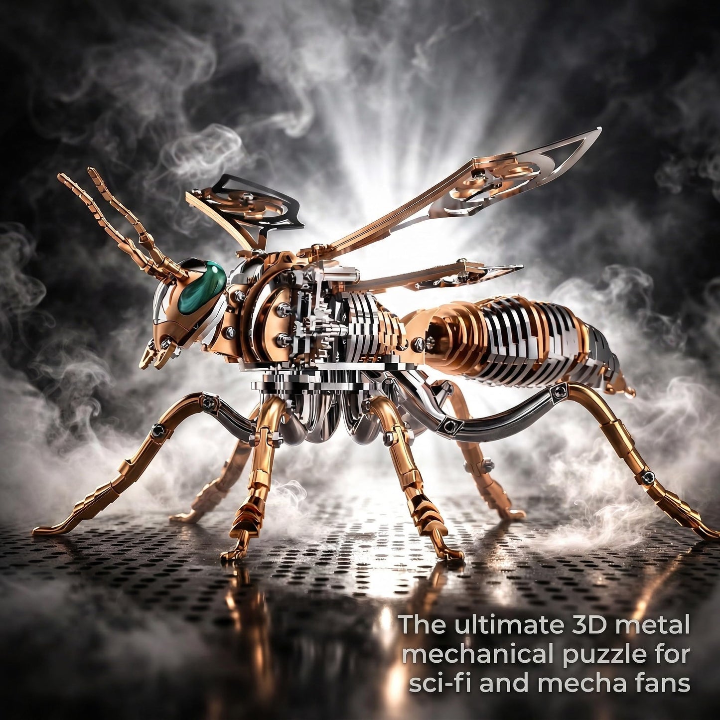 Gold-Plated Metal Bee Model Kit - 3D Stainless Steel Mechanical Insect Puzzle for Adults - Steampunk Bionic Wasp Sculpture - Executive Desktop Art and Stress Relief Gift (Bee-Rose-Gold)