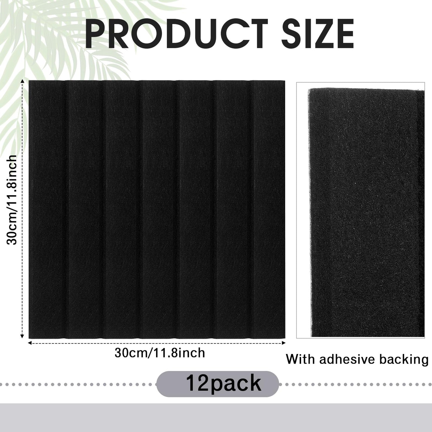 Honoson 12 Pack 48"x 36" Large Cork Board Alternative Felt Bulletin Board Wall Tiles with Safe Square Adhesive Roll Cork Tiles for Walls Home Office Classroom Back to School Pin Panels(Black)