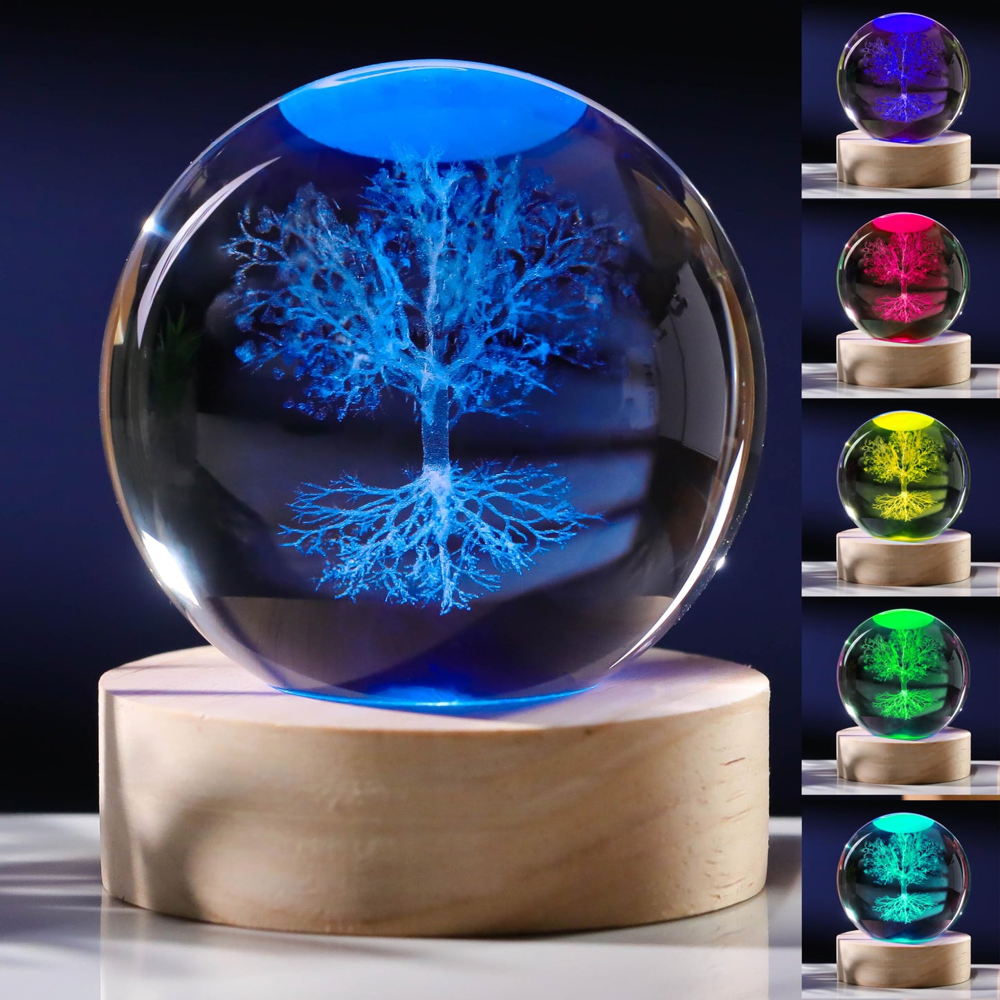 3D Tree of Life Gifts for Women - Crystals Ball 60mm - Glass Animals Figurine Tree of Life Decor Stuff for Room Birthday for Best Friend Lovers Keepsake Paperweight