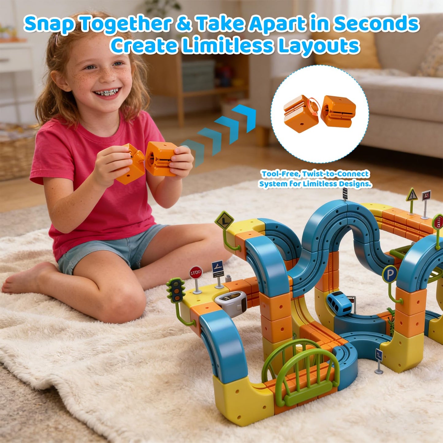168 Pcs Cube Track Fusion Toy with 2 Trains,2026 New klick Rail Electric Train Set for Kids Ages 4-8 with Gravity-Defying 3D Infinity Track, Build Your Own Trackfusion Train System & Gravity Tracks