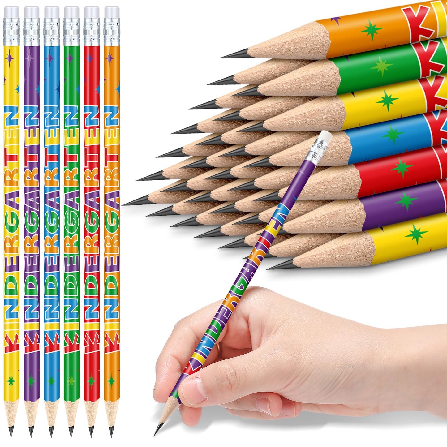 AmazingSpark 48 Pack Kindergarten Pencils for Kids Cute Pencils and Erasers for Back to School Supplies List for I'm Going to Kindergarten Spring Semester Year 2027 First Day of Classroom Reward Gift