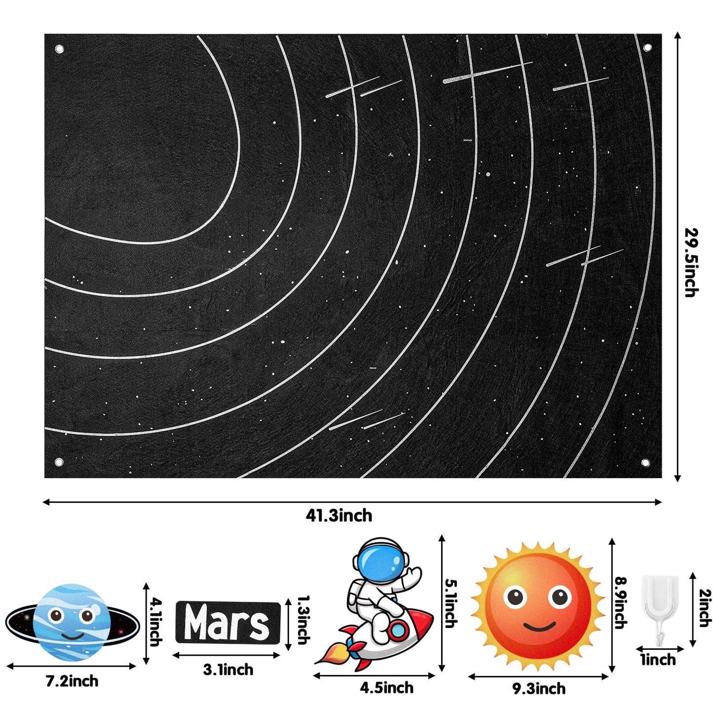 WATINC 44Pcs Outer Space Felt Story Board Set 3.5 Ft Solar System Universe Storytelling Flannel Interactive Play Kit with Hooks Astronaut Planets Alien Galaxy Reusable Wall Hanging Gift for Boys Girls