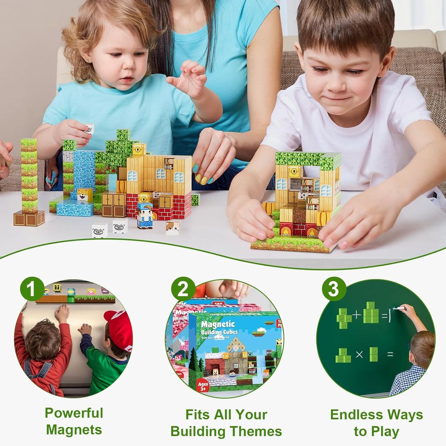 Fitrobust 400PCS Magnetic Blocks, Magnetic Building Blocks, 0.78in Magnetic Building, STEM Game Stacking Toys for Kids, Birthday Gifts for Boys and Girls Age 3+ Years Old