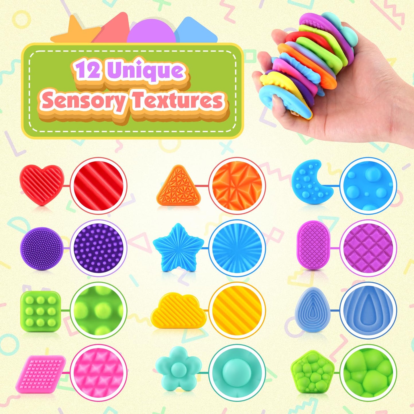 Squishy Fidget Toys for Kids Toddlers: 12 Pcs Super Soft & Textured Sensory Toys for Autistic Children, Classroom Calming Fidgets for Autism, Baby Travel Essential Squeeze Gifts Girls Boys