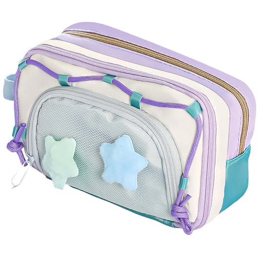 UIVXXUD Portable Multi-Layer Kawaii Star Pencil Case Organizer - Large Capacity Pencil Case with Compartments - Cute Pencil Pouch Functional Bag (Purple)