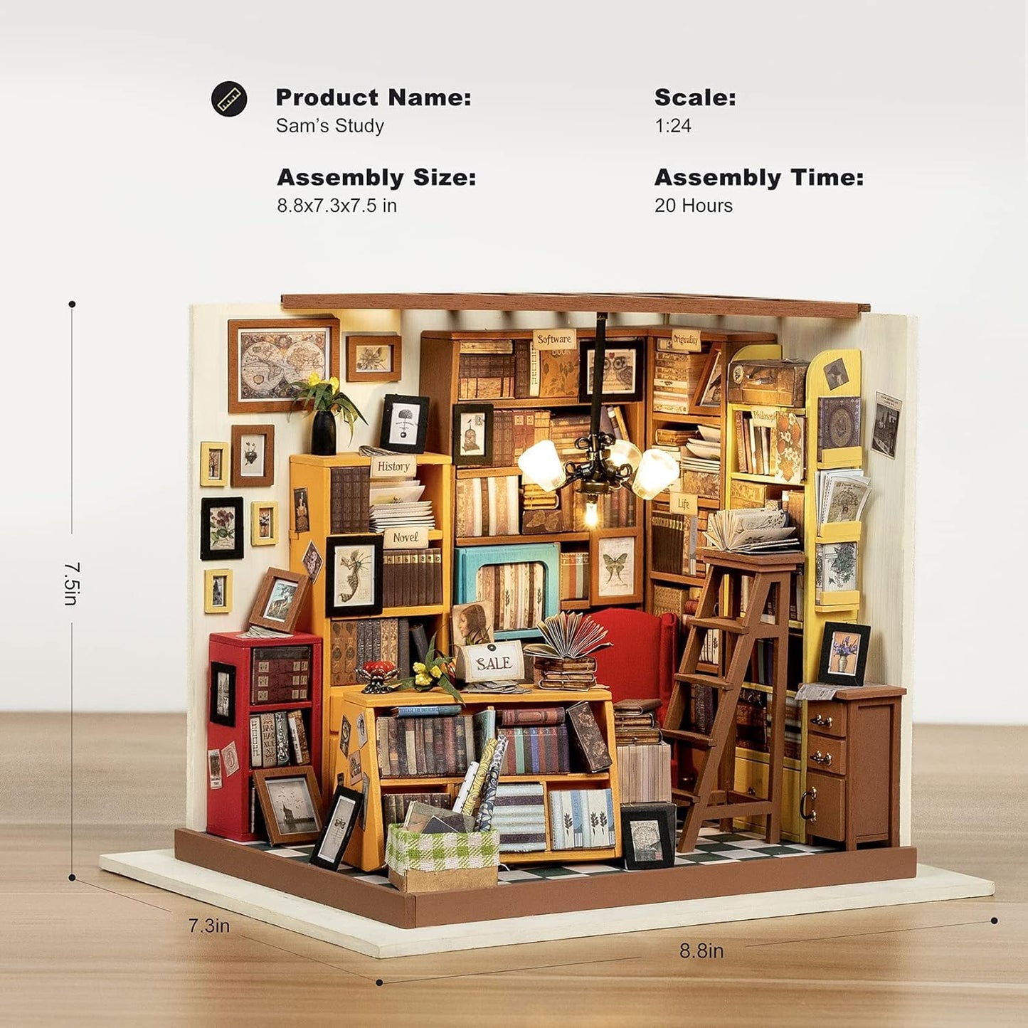 Rolife DIY Miniature House Kit Sam's Study, Tiny House Kit for Adults to Build, Mini House Making Kit with Furnitures, Halloween/Christmas Decorations/Gifts for Family and Friends (Sam's Bookstore)