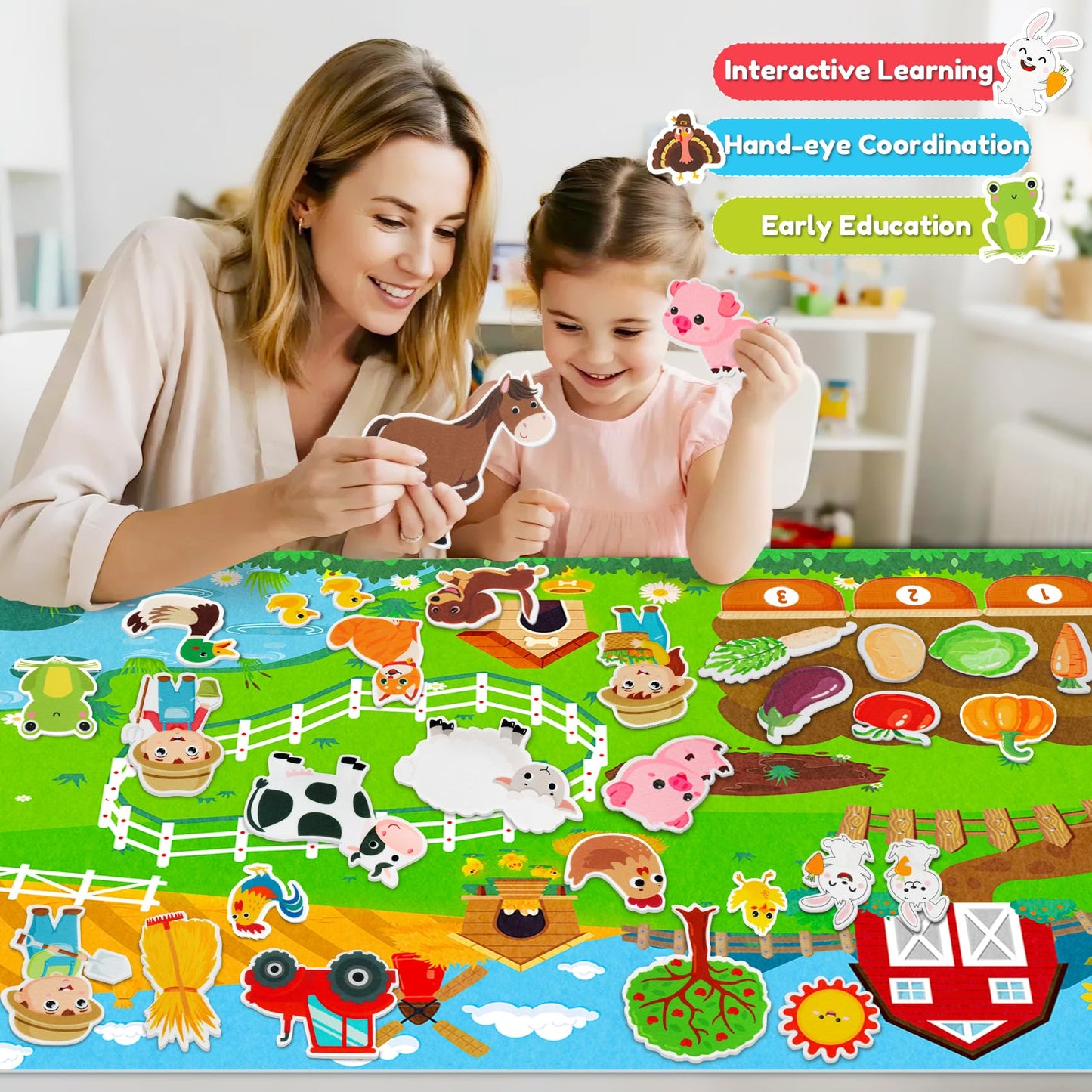 Farm Animals Felt Story Board Set, 3.5Ft 38Pcs Interactive Storytelling Busy Board Toys for 2 Year Old Boy Girl, Animal Farm Barnyard Preschool Learning Activities Toddler Toys for Ages 2-4 Gifts