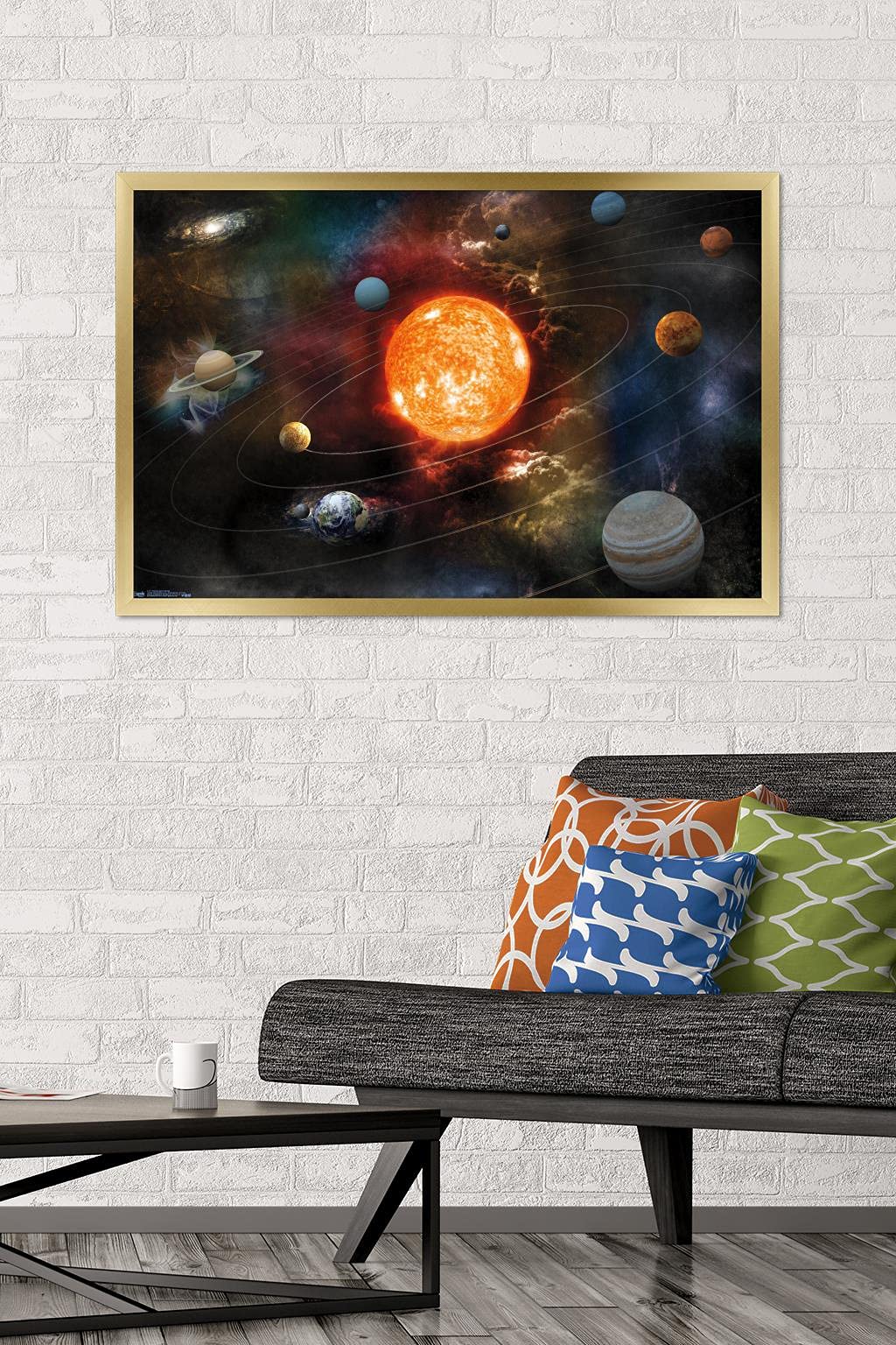 Orbiting Solar System Wall Poster, 34L" x 22.4W", Gold Framed Version