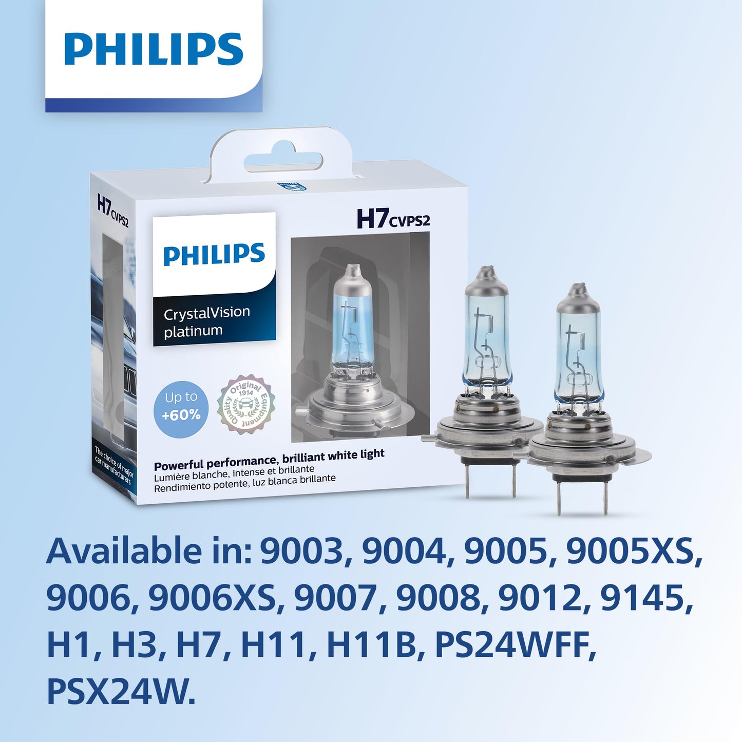 Philips Automotive Lighting 9005 Headlight Bulb, Bright White, 2 Pack, Fits High Beam/Low Beam/Fog