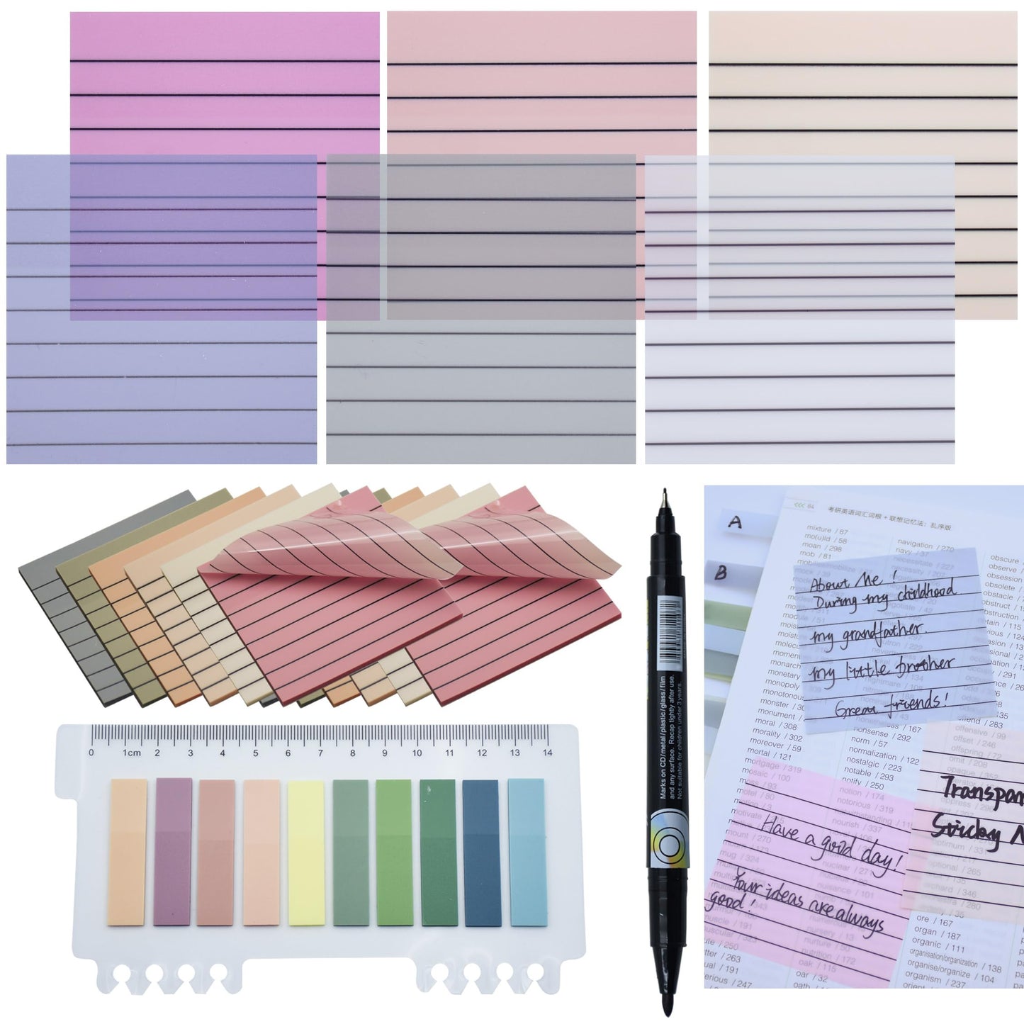 YOUDEFUL 800Pcs Transparent Sticky Notes, 3"x3" Clear Sticky Notes with Lined, Waterproof Translucent Sticky Note Pads for Books Annotation, Clear Post it Notes for Bible Study, School, Office