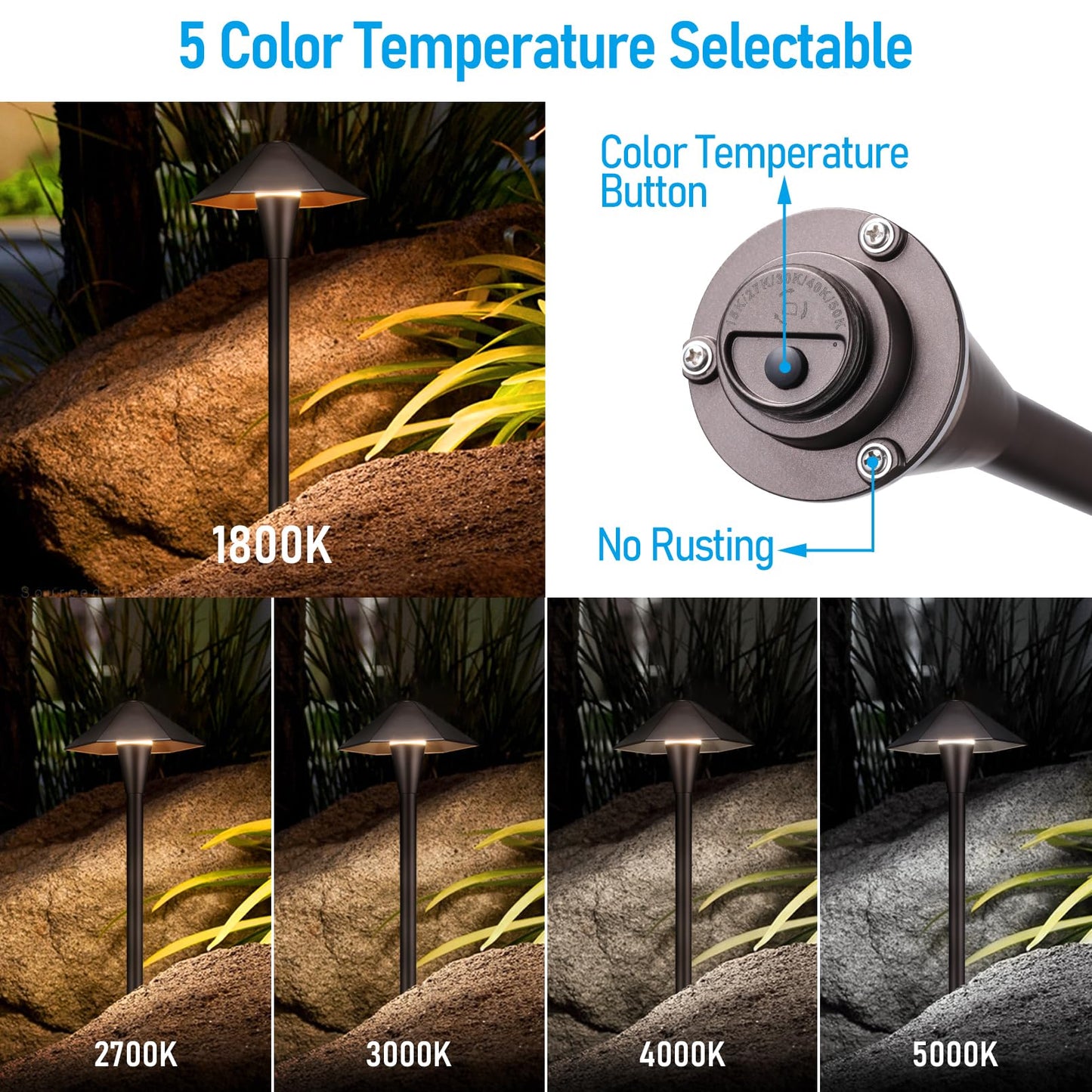 LEONLITE LED Landscape Path Lights, 3CCT 3000K/4000K/5000K, Hexagon Head, 12-24V, IP65, Oil Rub