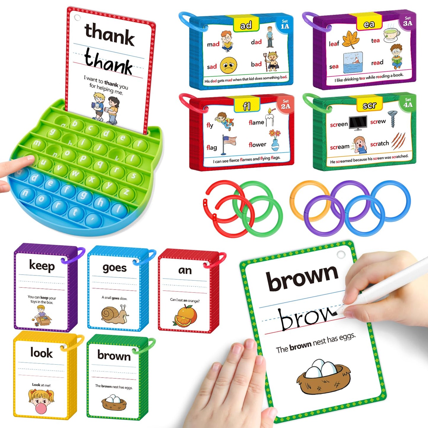 Aizweb Sight Words Flash Cards, Phonics Games Learn to Read Spelling Reading Learning Games, Dolch Site Words Digraphs CVC Blends Long Vowel Sounds for Pre-k Kindergarten 1st 2nd 3rd Speech Therapy