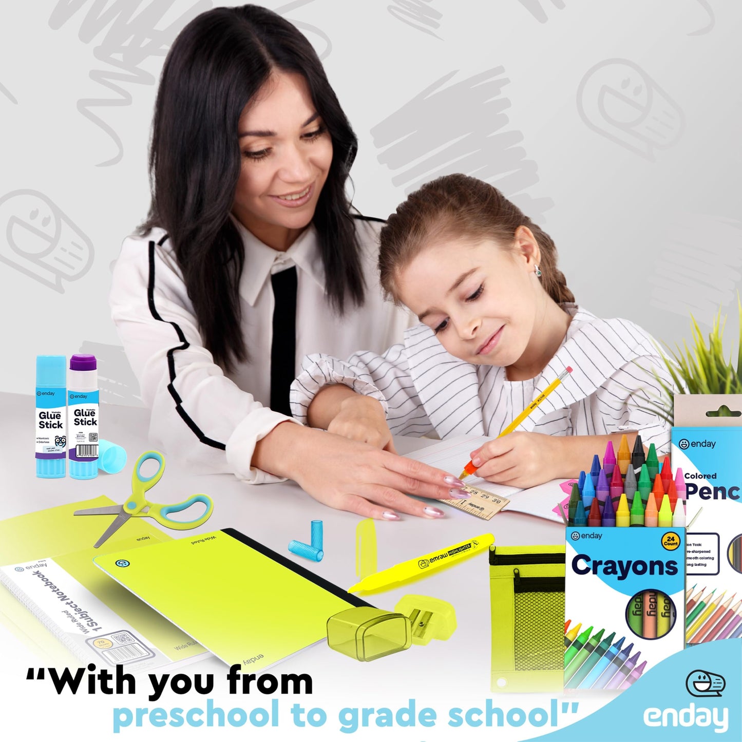 Enday Back to School Supplies for Kids, Green School Supply Box Grades K-5, Premium Quality Kids School Supplies Kit, Kindergarten School Supplies for Girls and Boys, 78 Piece Set