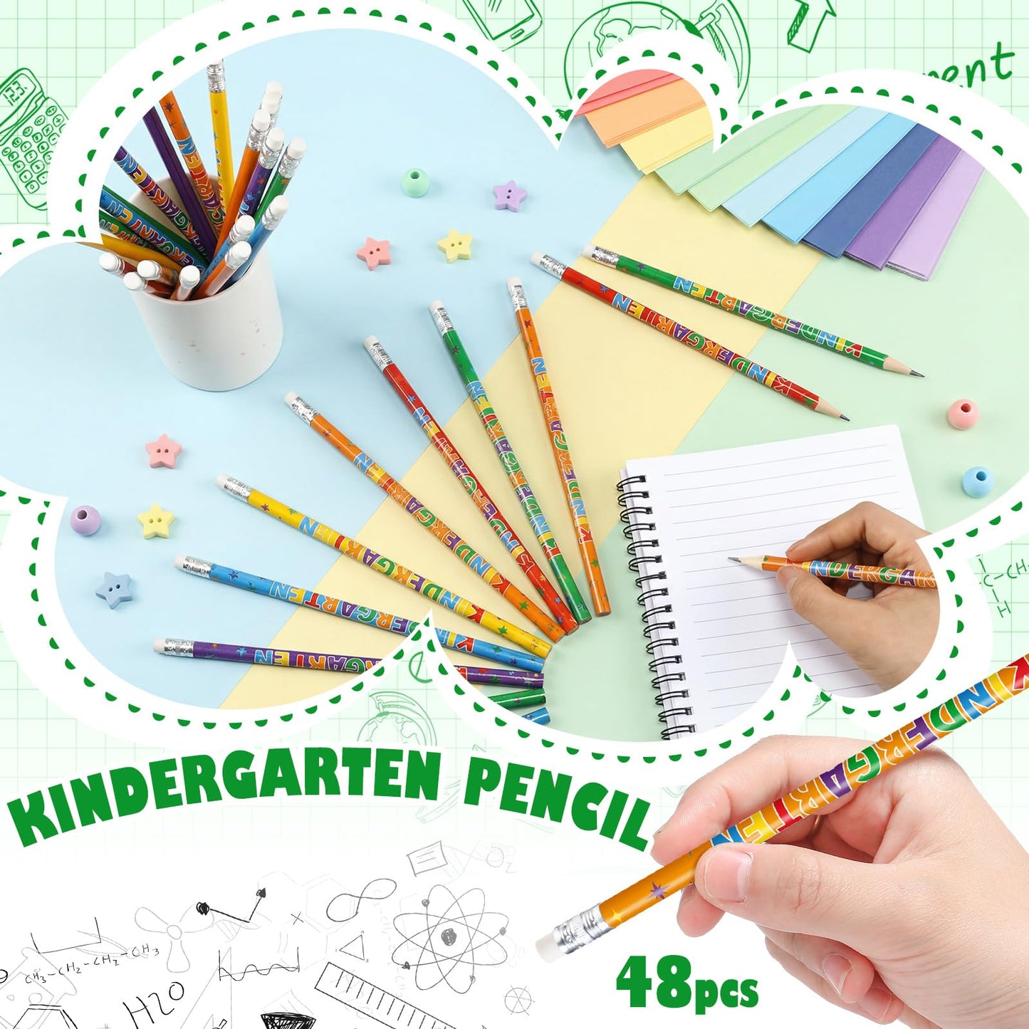 AmazingSpark 48 Pack Kindergarten Pencils for Kids Cute Pencils and Erasers for Back to School Supplies List for I'm Going to Kindergarten Spring Semester Year 2027 First Day of Classroom Reward Gift
