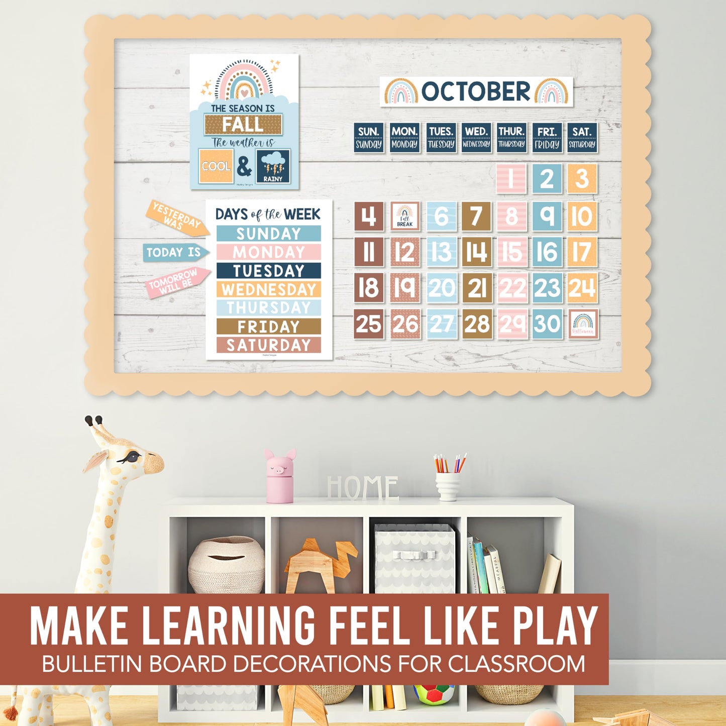 Hadley Designs Classroom Calendar Set Bulletin Board Decorations - Boho School Calendar for Classroom Decor, Kindergarten Preschool Elementary Teacher Must Haves, Homeschool & Daycare Essentials