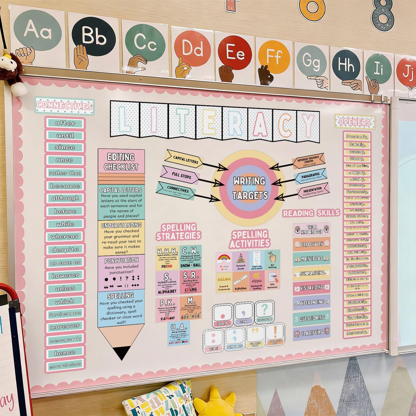 Maitys 106 Pcs Pastel Back to School Classroom Decor Educational Posters Literacy Posters for Preschool Classroom, Kindergarten Wall Decor, Prek Learning Reading Materials for First Day of School