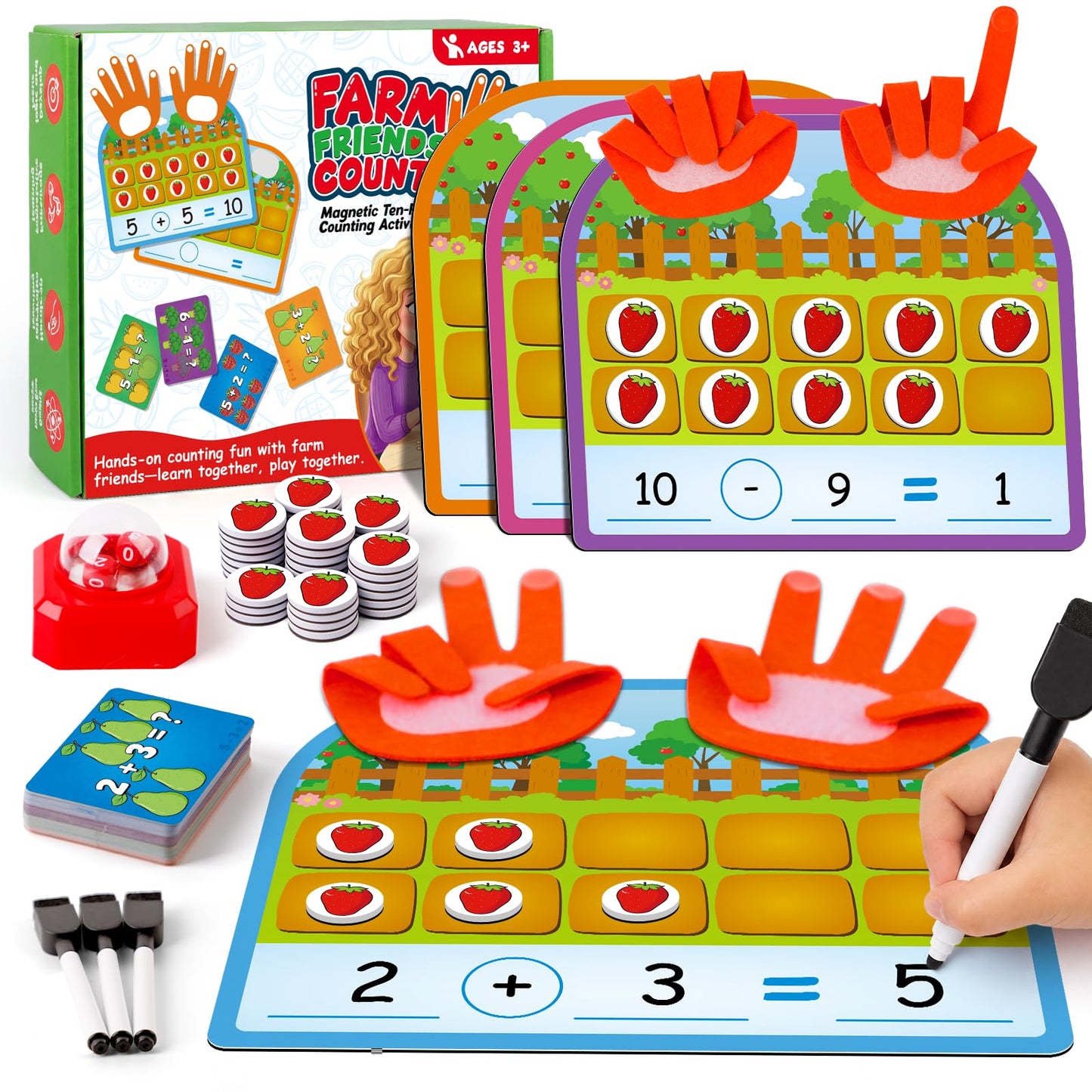 Torlam Magnetic Ten-Frame Set,Finger Number Counters for Kids Math Manipulatives,Counting Blocks for Math Games Addition Subtraction Practice,1st 2nd 3rd Grade Kindergarten Number Blocks Learning Toy