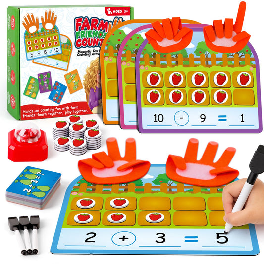 Torlam Magnetic Ten-Frame Set,Finger Number Counters for Kids Math Manipulatives,Counting Blocks for Math Games Addition Subtraction Practice,1st 2nd 3rd Grade Kindergarten Number Blocks Learning Toy