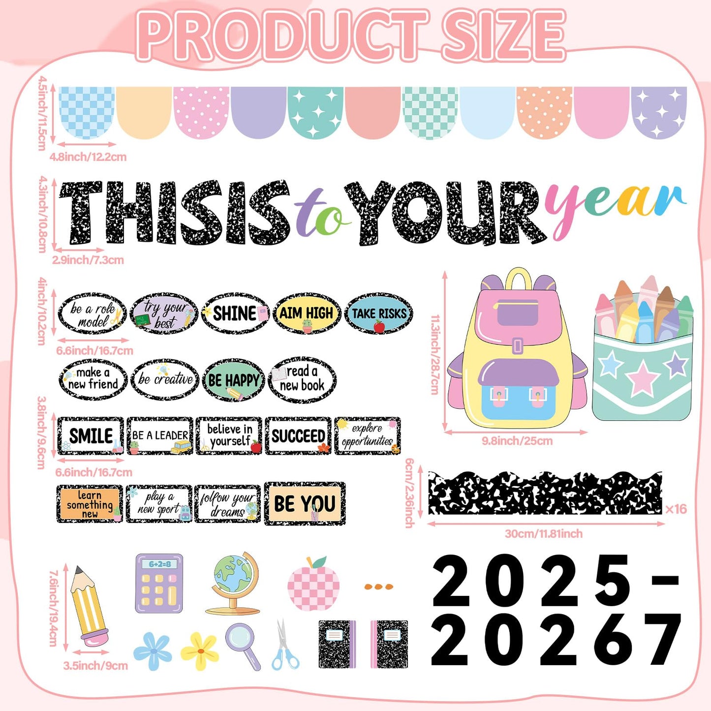 This is Your Year Bulletin Board Set Composition Notebook Classroom Decoration Inspirational Positive Affirmation Cutouts Welcome Back to School Bulletin Board for Office Chalkboard Wall Supplies